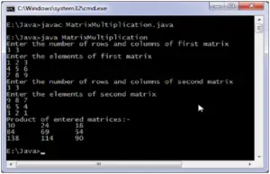 write a java program to perform multiplication of two matrices