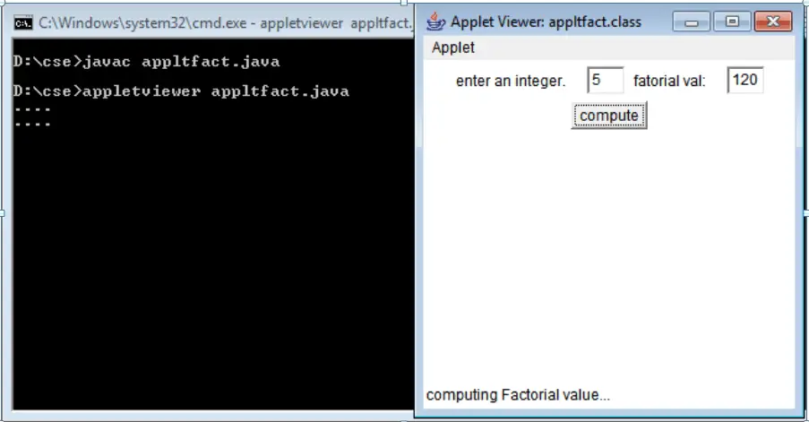 Develop an applet that receives an integer in one text field when the button named