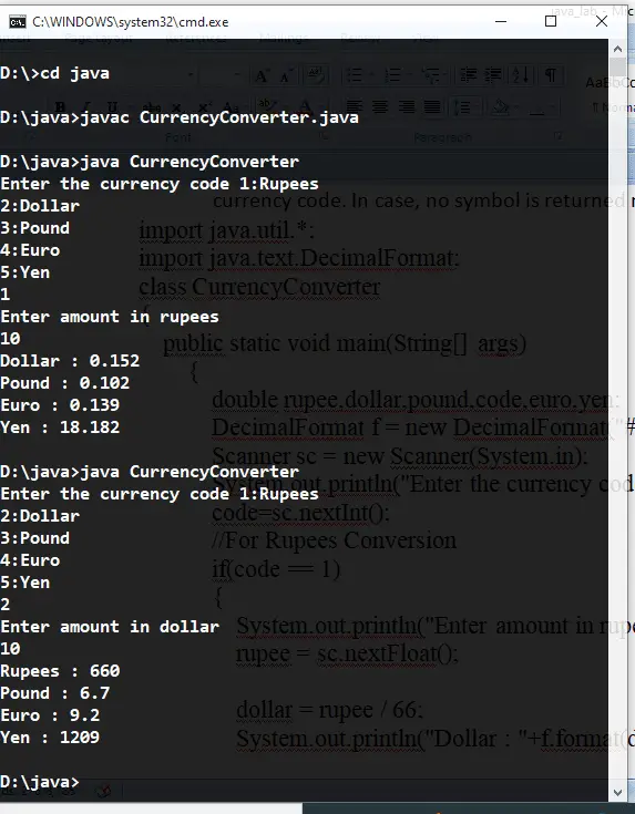 currency converter in java