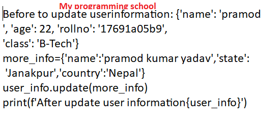 Python Dictionary | update method in python