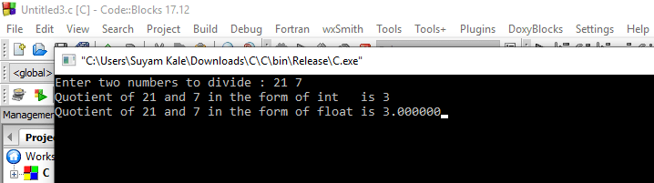 C Datatypes Program Output
