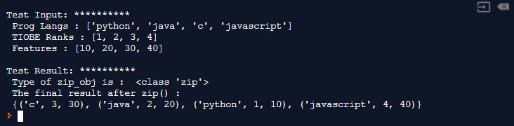 Python zip function simple example